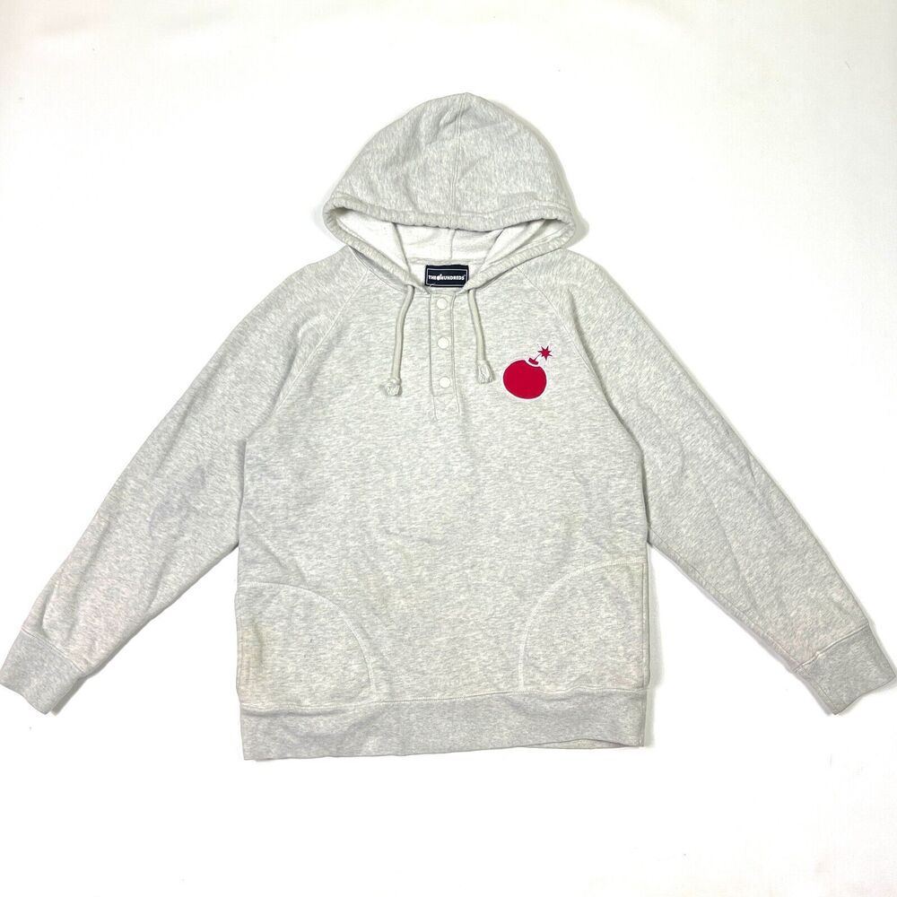 the hundreds 1/4 button hoodie sweater pullover gray red 80 size large B6
